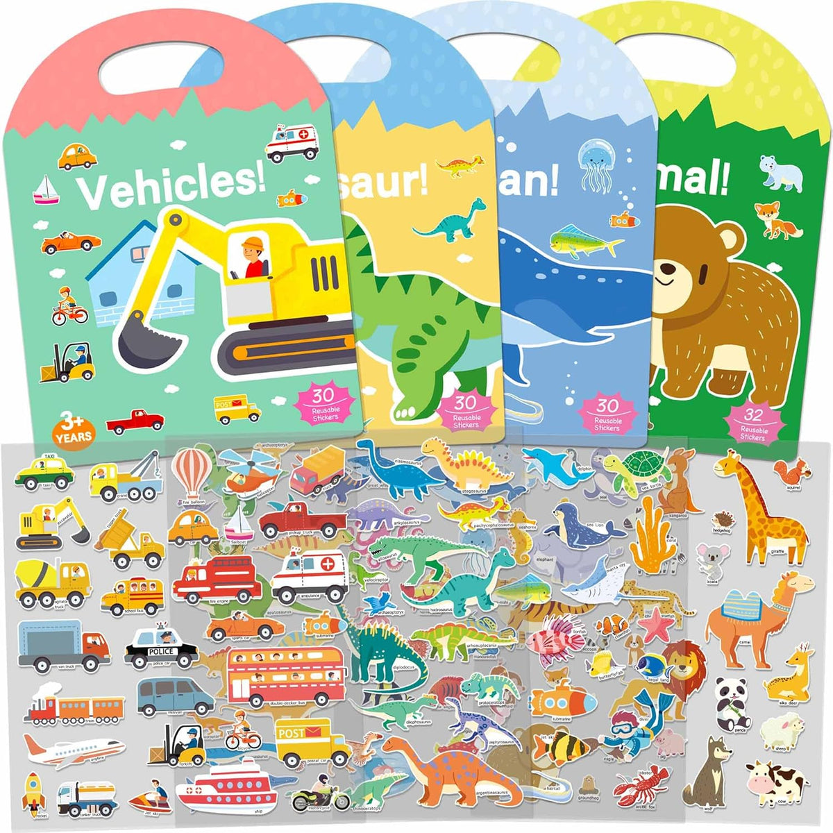 4 Sets Sticker Books for Toddlers 2-4 Years, 122 Pcs Puffy Stickers for Kids, 3D Sticker Books for