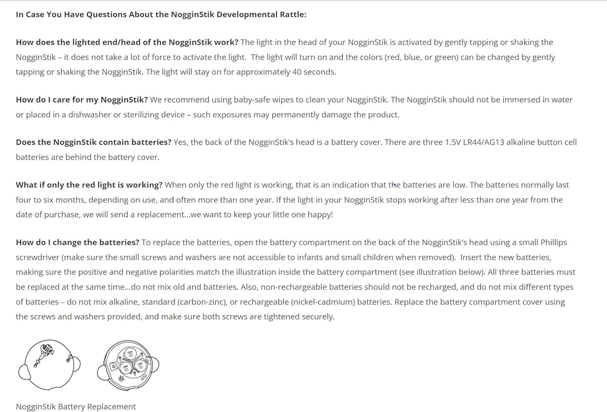 NogginStik Light-up Developmental Rattle - Color Changing, Textured for Grasping, Mirror & Rattle