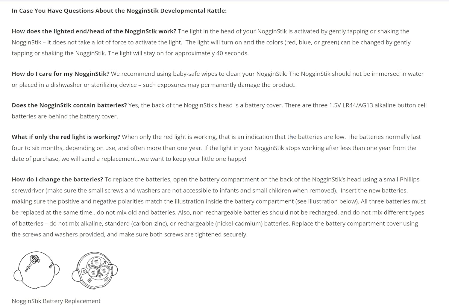 NogginStik Light-up Developmental Rattle - Color Changing, Textured for Grasping, Mirror & Rattle