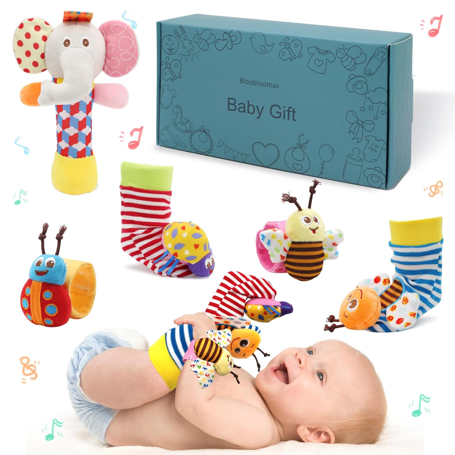 Wrist Rattles Foot Finder Rattle Toy for 3-6 Months Baby, Feet Leg Ankle Socks Arm Hand Bracelet