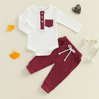 fhutpw Baby Boy Clothes 3 6 12 18 Months Ribbed Knitted Long Sleeve Romper and Pants Sets Newborn