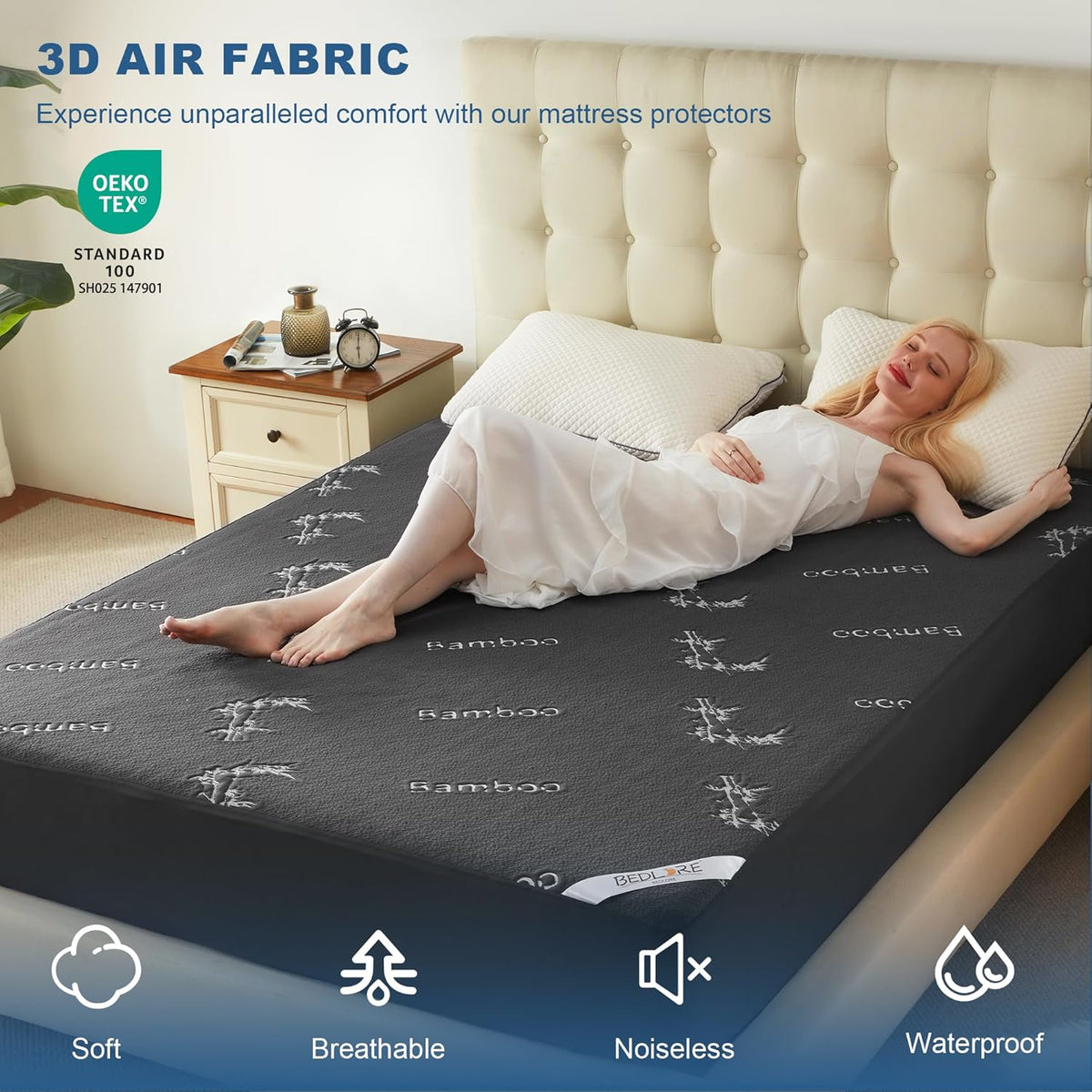 BEDLORE King Size Mattress Protector Waterproof, Mattress Pad Fitted 6-18 Inch Deep Pocket, 3D Air