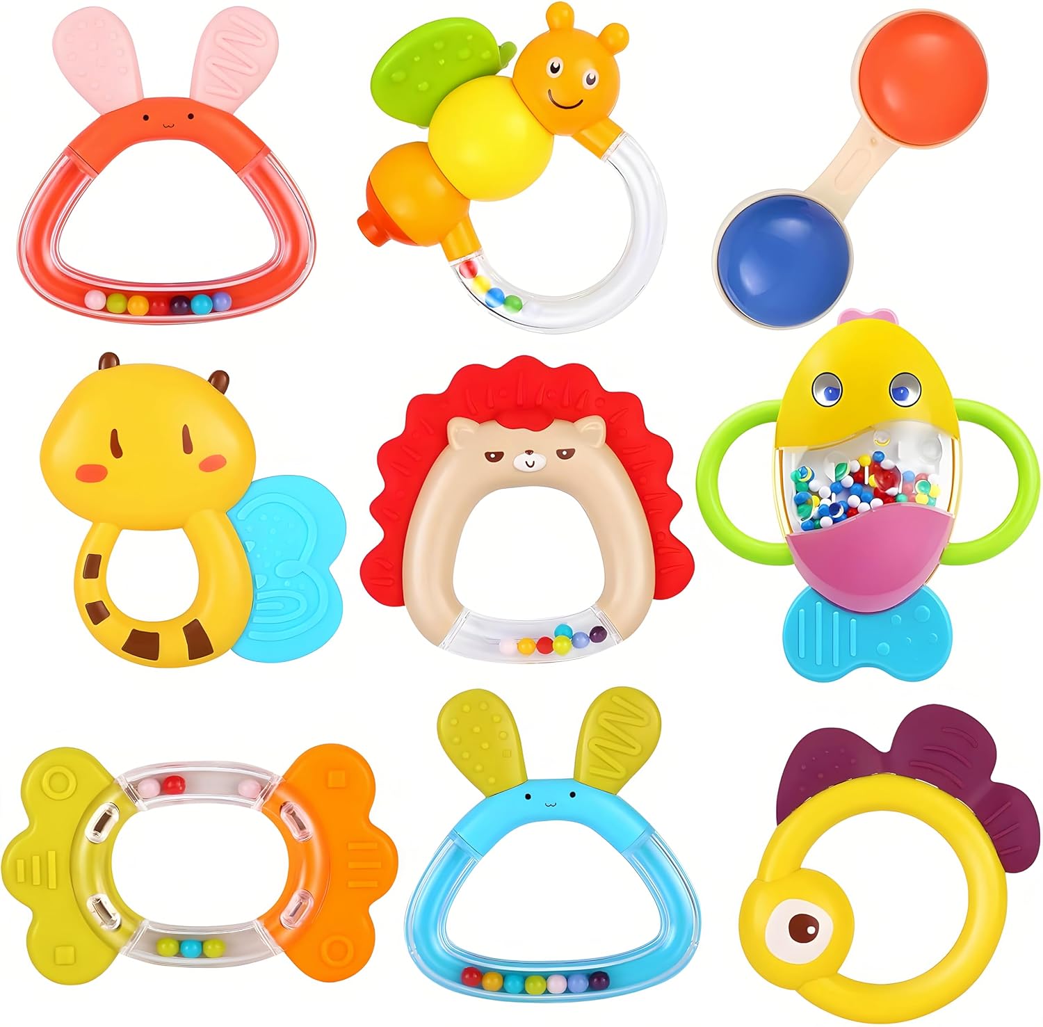 MOONTOY 9pcs Baby Rattles 3-6 Months, Infant Teething Toys 3-6 Months, Teethers Baby Toys 6-12