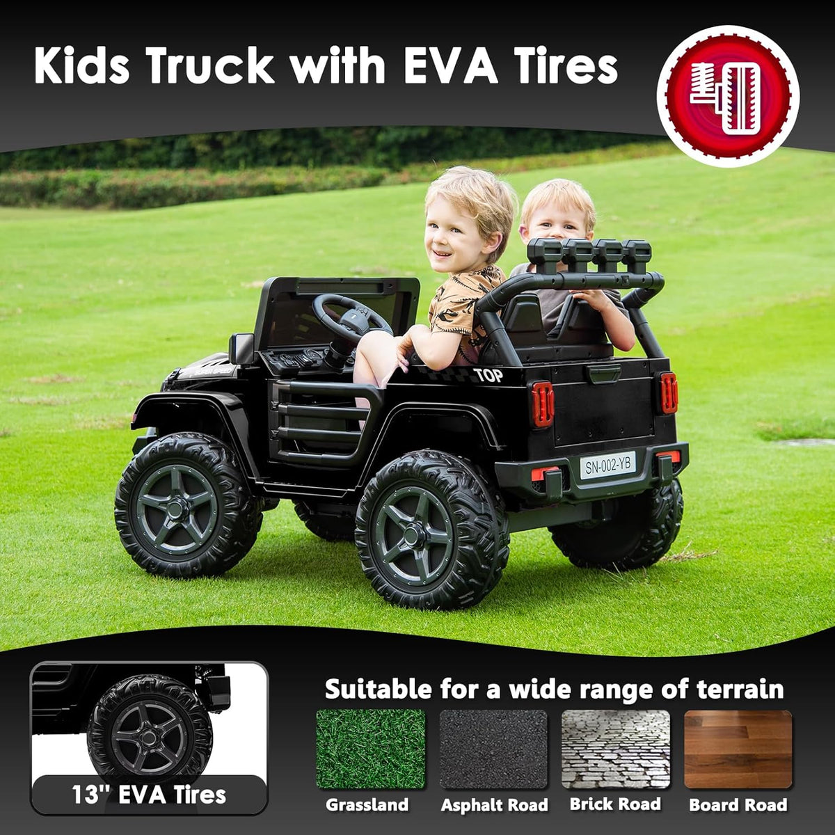 24V 2 Seater Ride On Truck with Remote Control 4WD Electric Car for Kids Ride On Car Battery