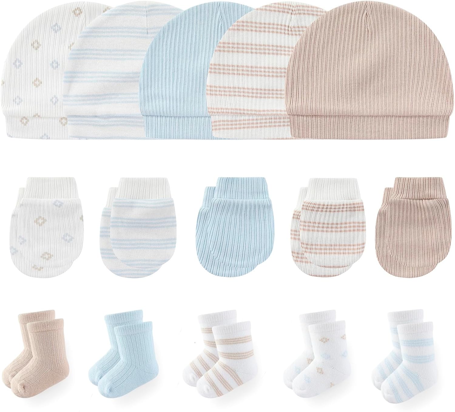 Newborn Baby Boy Girl Caps Mittens Socks Set Cotton Baby Essentials Accessories (Hats+Gloves+Socks)