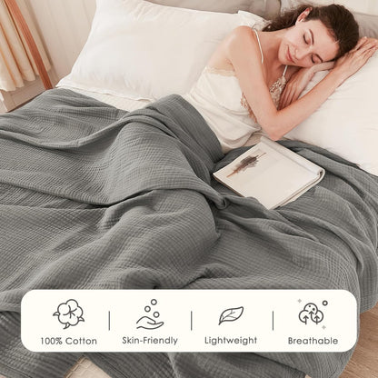 EMME Cotton Blanket Twin XL for Bed Soft Muslin Blankets 66"x90" Lightweight Breathable Layering