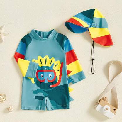 Hnyenmcko Baby/Toddler Boy Rash Guard Swimsuit Long Sleeve One Piece Zipper Swimwear Sunsuit Infant