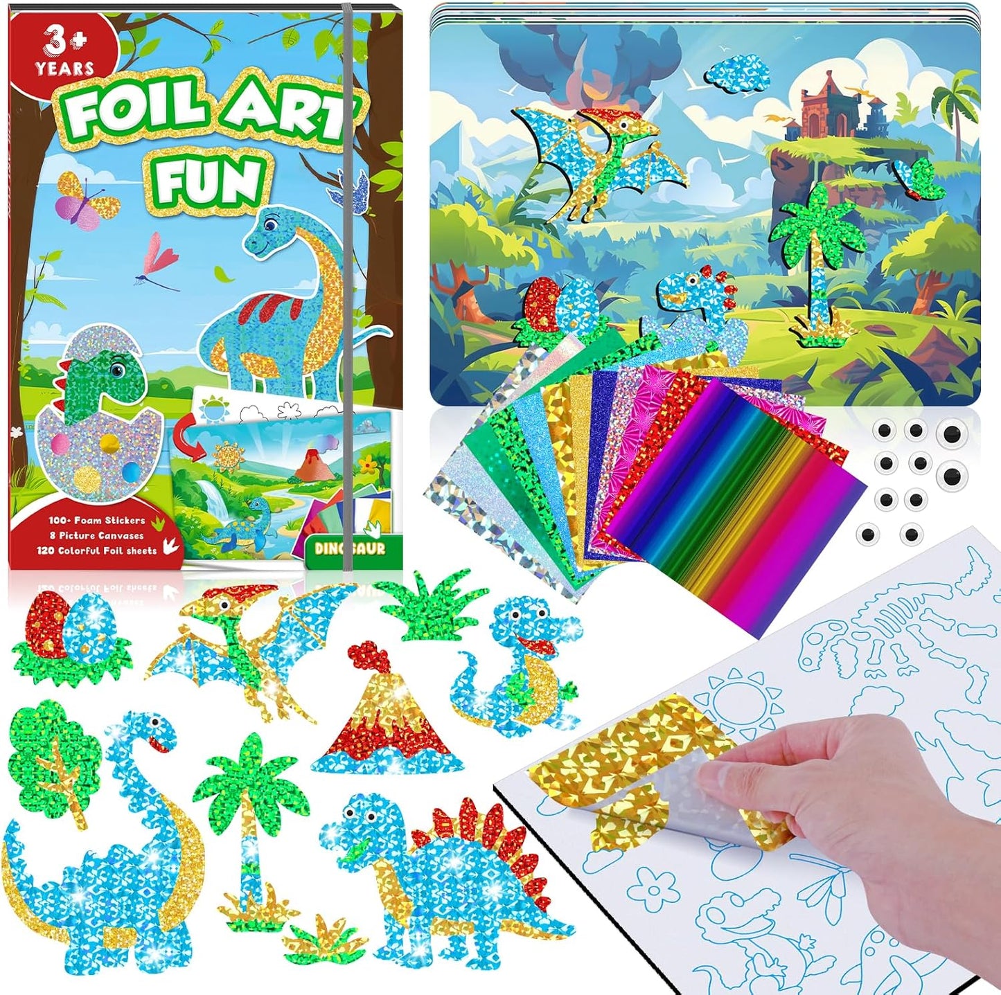 homicozy Art & Craft Activity for Kids-Foil Fun Dinosaur,No Mess Art Crafts for Girls,DIY Foil Foam