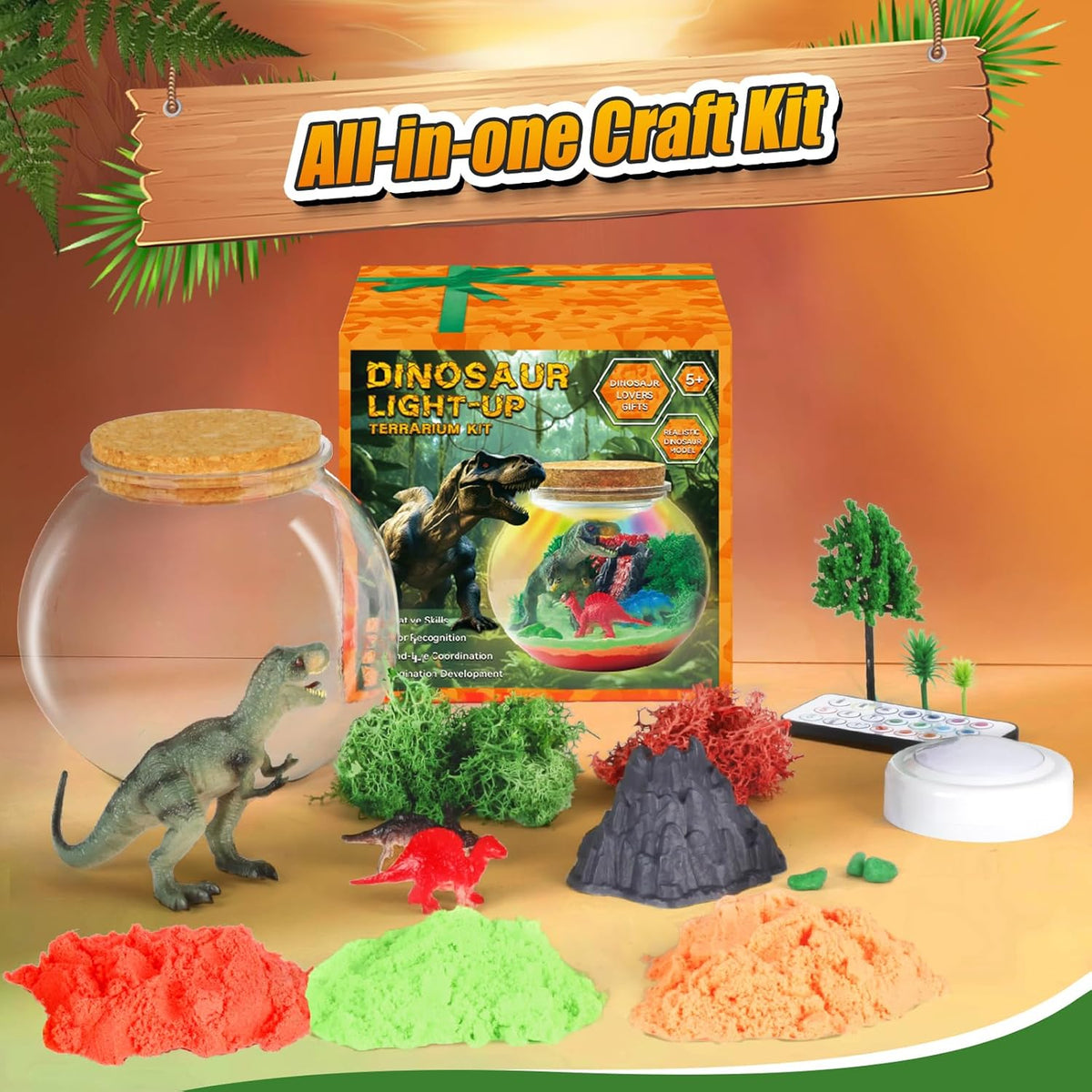Dinosaur Activities Toys-Dinosaur Terrarium Craft Kits for Boys-Birthday Gifts for Kids Age 4 5 6 7