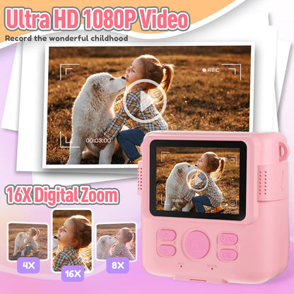 Instant Print Camera for Kids, Christmas Birthday Gifts Girls Boys Age 3-12, HD Digital Video