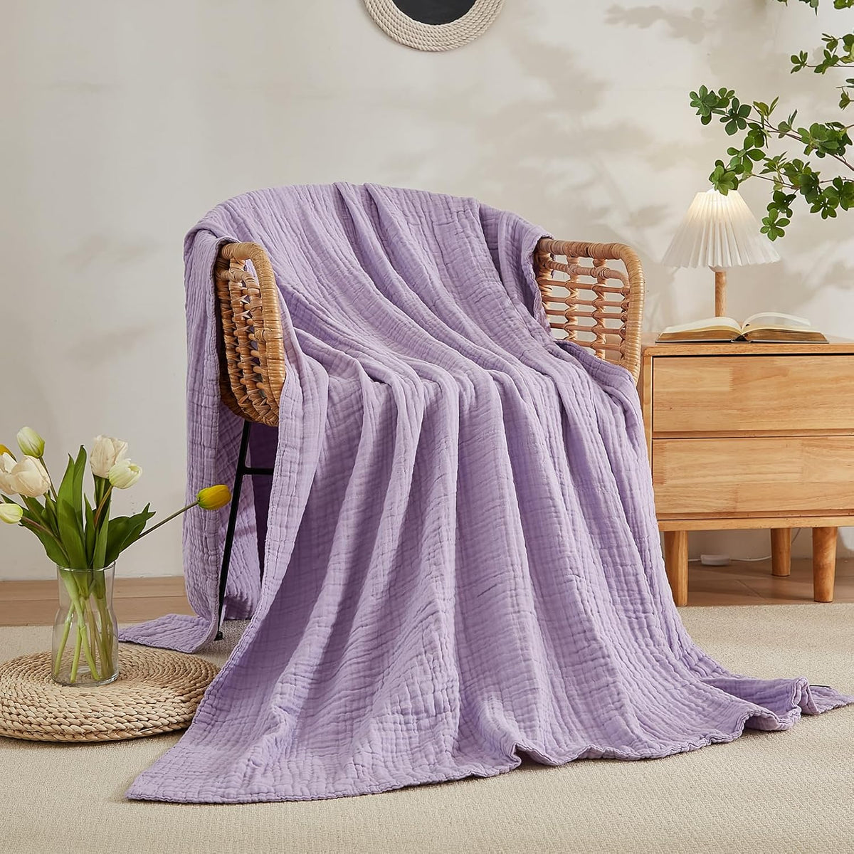 EMME Cotton Blanket Queen Size for Bed Soft Large Muslin Bed Blankets 80"x90" Lightweight