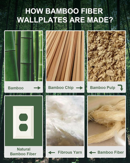 4-Pack Duplex Outlet Cover, Natural Bamboo Fiber Switch Plates and Outlet Covers, Light Almond