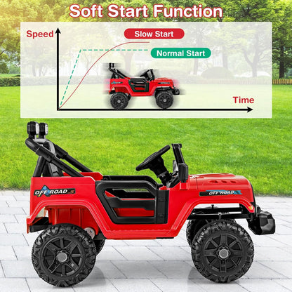 Costzon 12V Kids Ride on Truck Car, Electric Vehicle w/Remote Control, Threaded Wheels, 3 Speeds