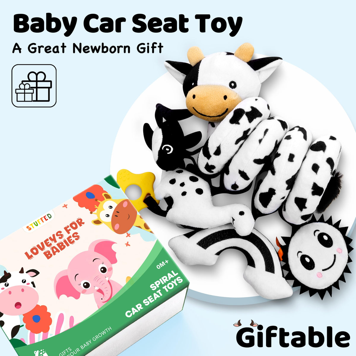 Spiral Car Seat Baby Toys 0-6 Months, Infant Carseat High Contrast Sensory Toys Hanging Stroller