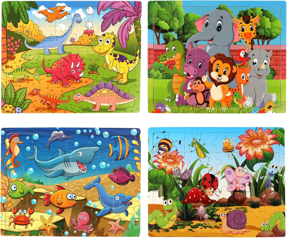 SYNARRY Wooden Jigsaw Puzzles for Kids Age 3-5 Year Old, 4 Pack 24-40 Pieces Preschool Educational