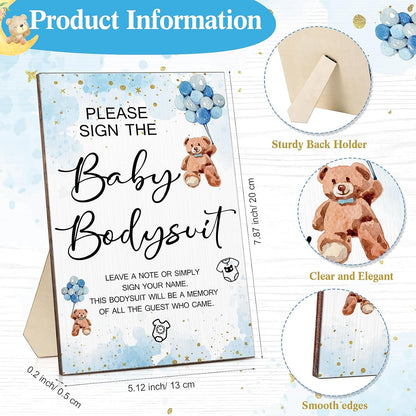 Qunclay 12 Pcs Baby Bodysuit Baby Shower Game Include 1 Game Wooden Sign Tabletop Decor 1 White
