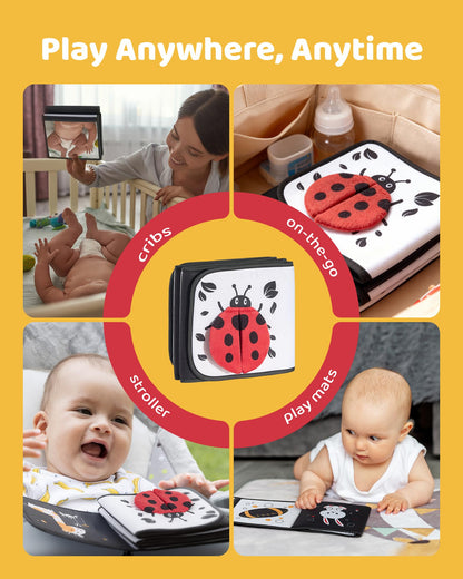 Infinno High Contrast Baby Book, Black and White, Tummy Time Mirror Toy