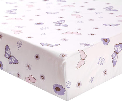 La Premura 3-Piece Purple Butterfly Baby Crib Bedding Set for Girls, Lilac Standard Size Crib Set