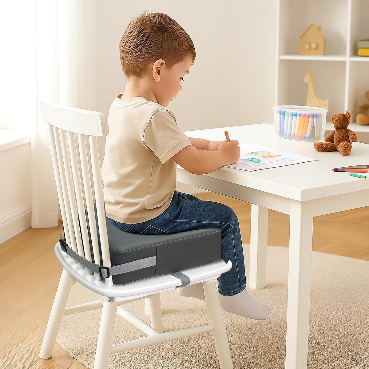 Eiury Booster Seat for Kitchen Chair, Toddler Booster Seat for Dining Table, Waterproof PU Leather