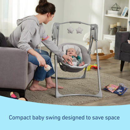 Graco Slim Spaces Compact Baby Swing, Space Saving Portable Bay Swing with Height Adjustable Legs &
