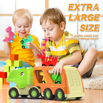 Veslier Dinosaur Toys for Kids 2-4 3-5 with 6 Dinosaur Car Vehicles, Dino Transport Carrier Truck