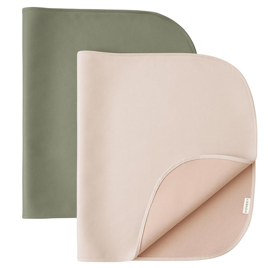 Konssy 2 Pack Faux Leather Baby Changing Mat 30"x17", Foldable and Wipeable Portable Changing Pad