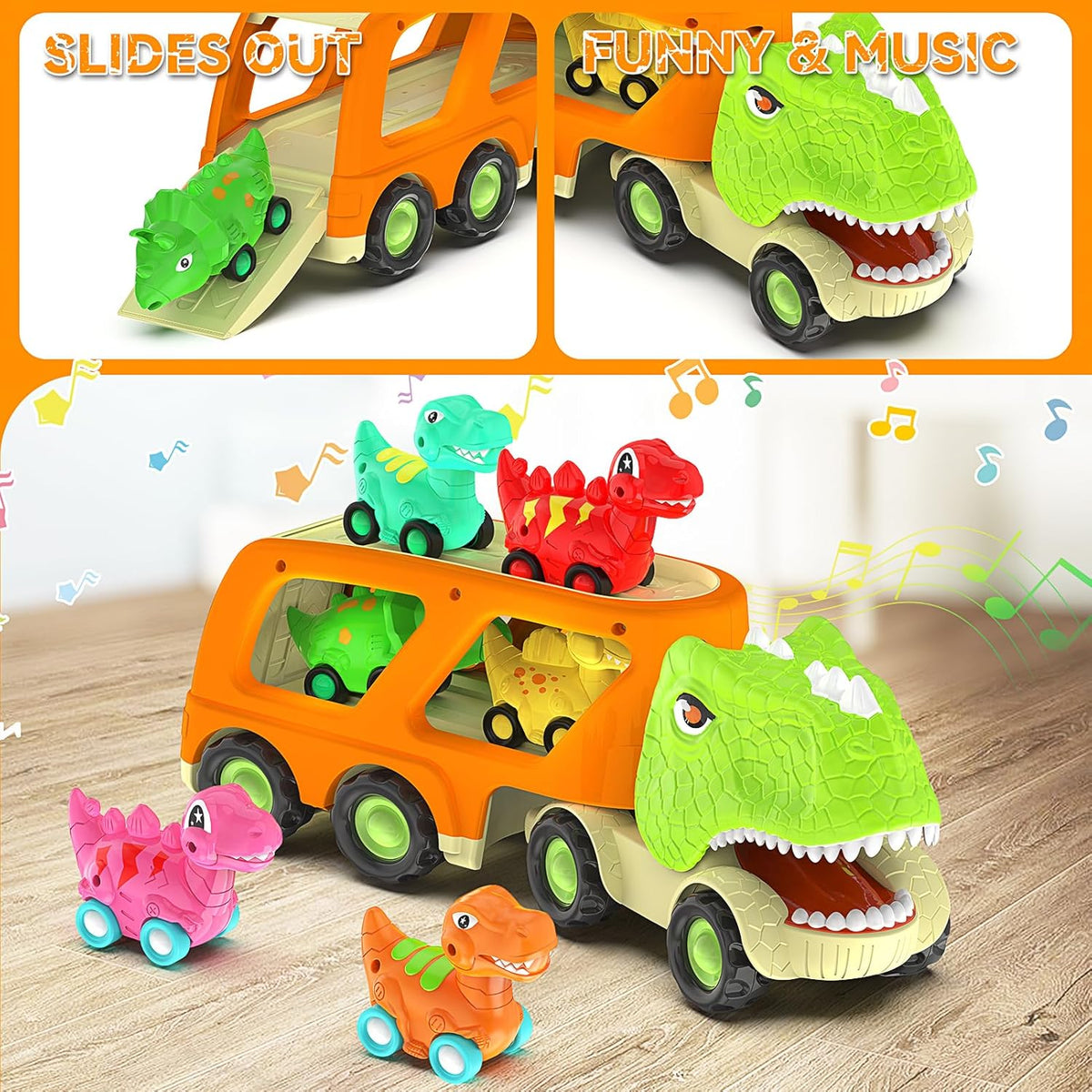 Veslier Dinosaur Toys for Kids 2-4 3-5 with 6 Dinosaur Car Vehicles, Dino Transport Carrier Truck