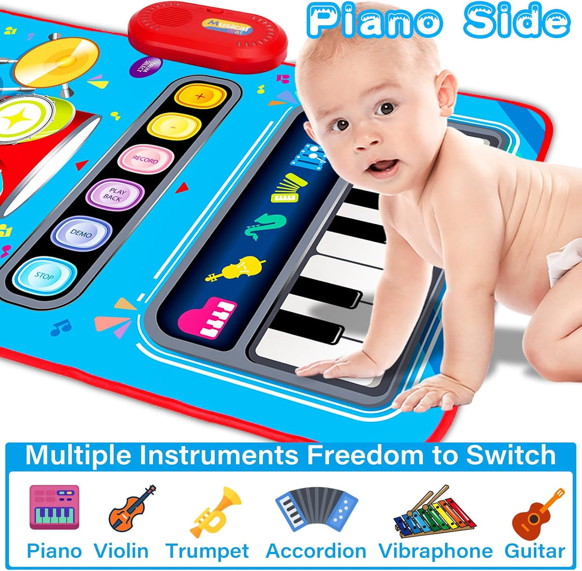 Baby Toys for 1 Year Old: Baby Musical Mat Toddler Toys Age 1-2 - 2 in 1 Piano Drum Babies Play Mat