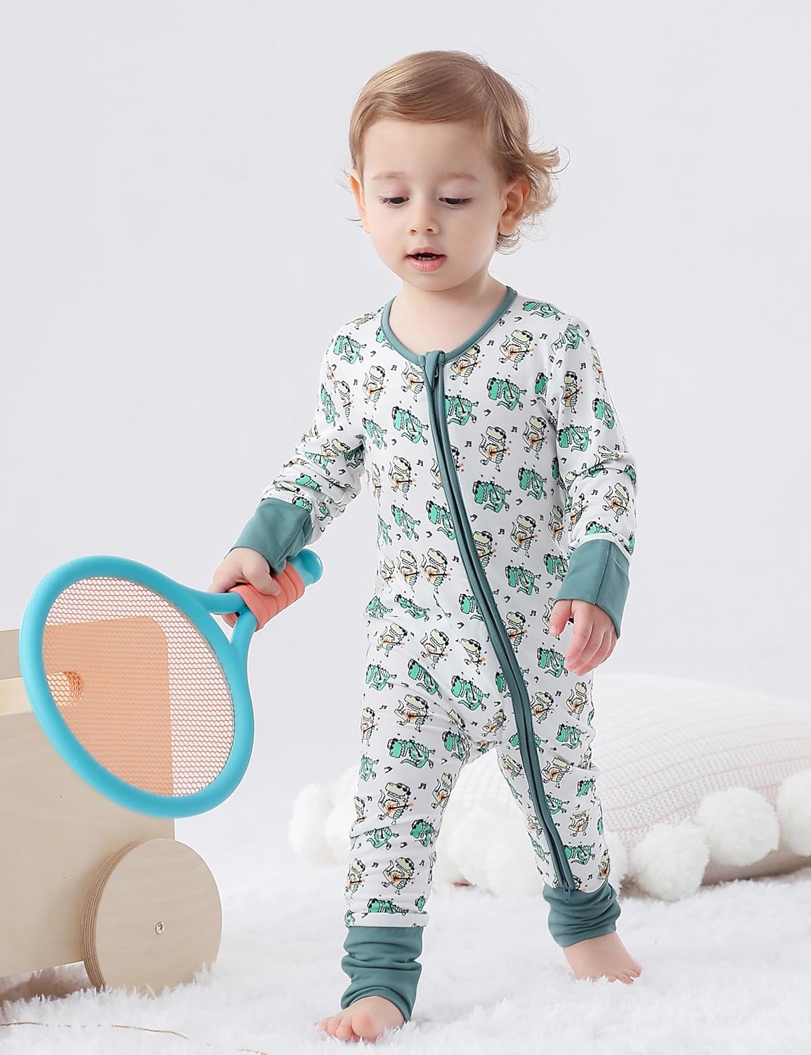 JunNeng 2Pcs Baby Rayon from Bamboo Sleeper with Mitten Cuffs, Footless Zipper Cozy Pjs, Non-Slip