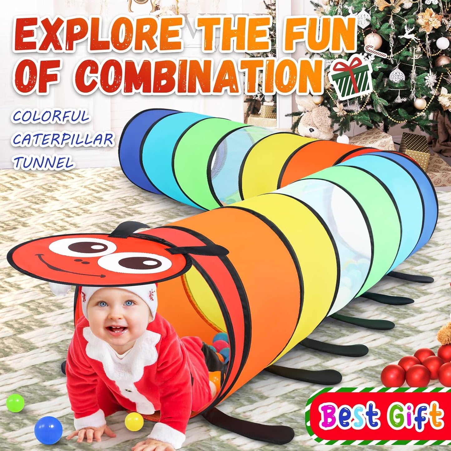 Moncoland Kids Play Tunnel Tent for Toddlers, Pack of 2 Colorful Pop Up Crawl Tunnel Toy Baby or