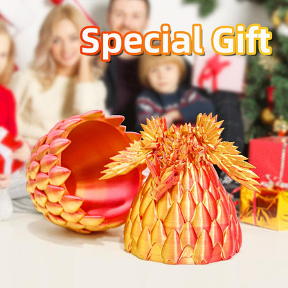 3D Printed Flying Dragon in Egg - Red Mix Gold - Surprise Egg with Flexible Winged Dragon Inside