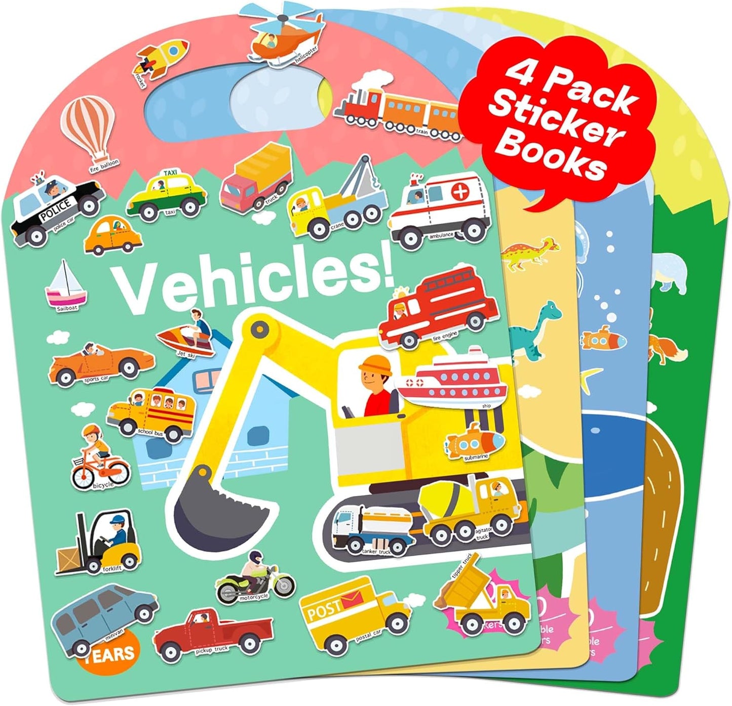 4 Sets Sticker Books for Toddlers 2-4 Years, 122 Pcs Puffy Stickers for Kids, 3D Sticker Books for