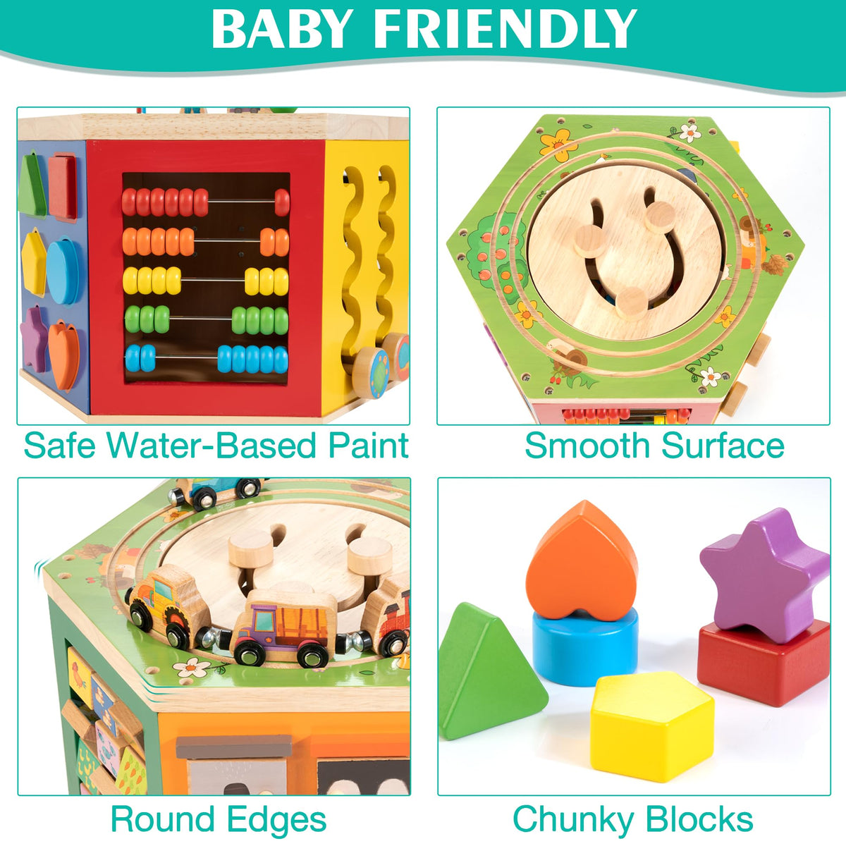 WOODMAM Large Activity Cube, Multipurpose Montessori Toy for 1-2 Year Old