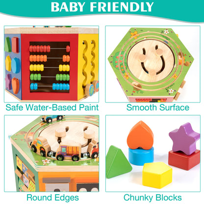 WOODMAM Large Activity Cube, Multipurpose Montessori Toy for 1-2 Year Old