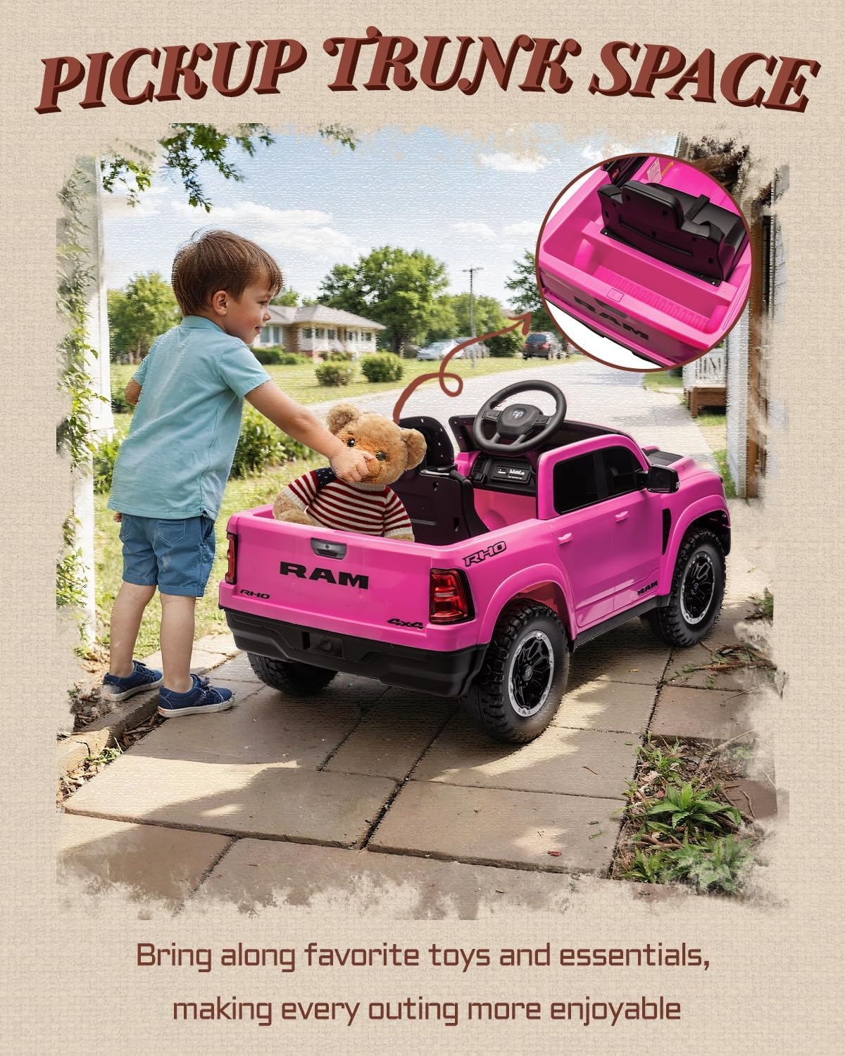 Licensed Ram 1500 12V Ride on Toys, Kids Ride on Car with Remote Control, Electric Vehicle for