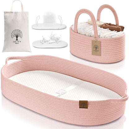 J&JOO Baby Changing Basket includes Diaper Caddy - Breathable & Waterproof Dual-Cover, Portable