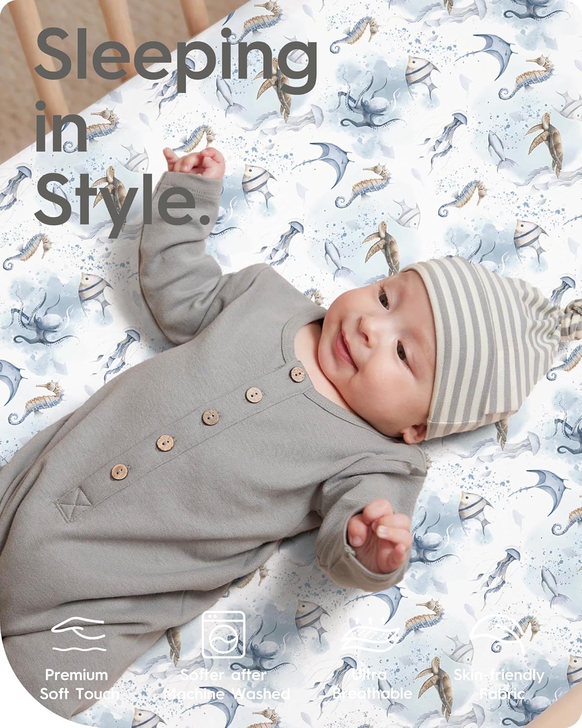 Pack and Play Sheets Fitted, Ultra Soft Mini Crib Sheets Boy, Neutral Pack N Play Mattress Sheets