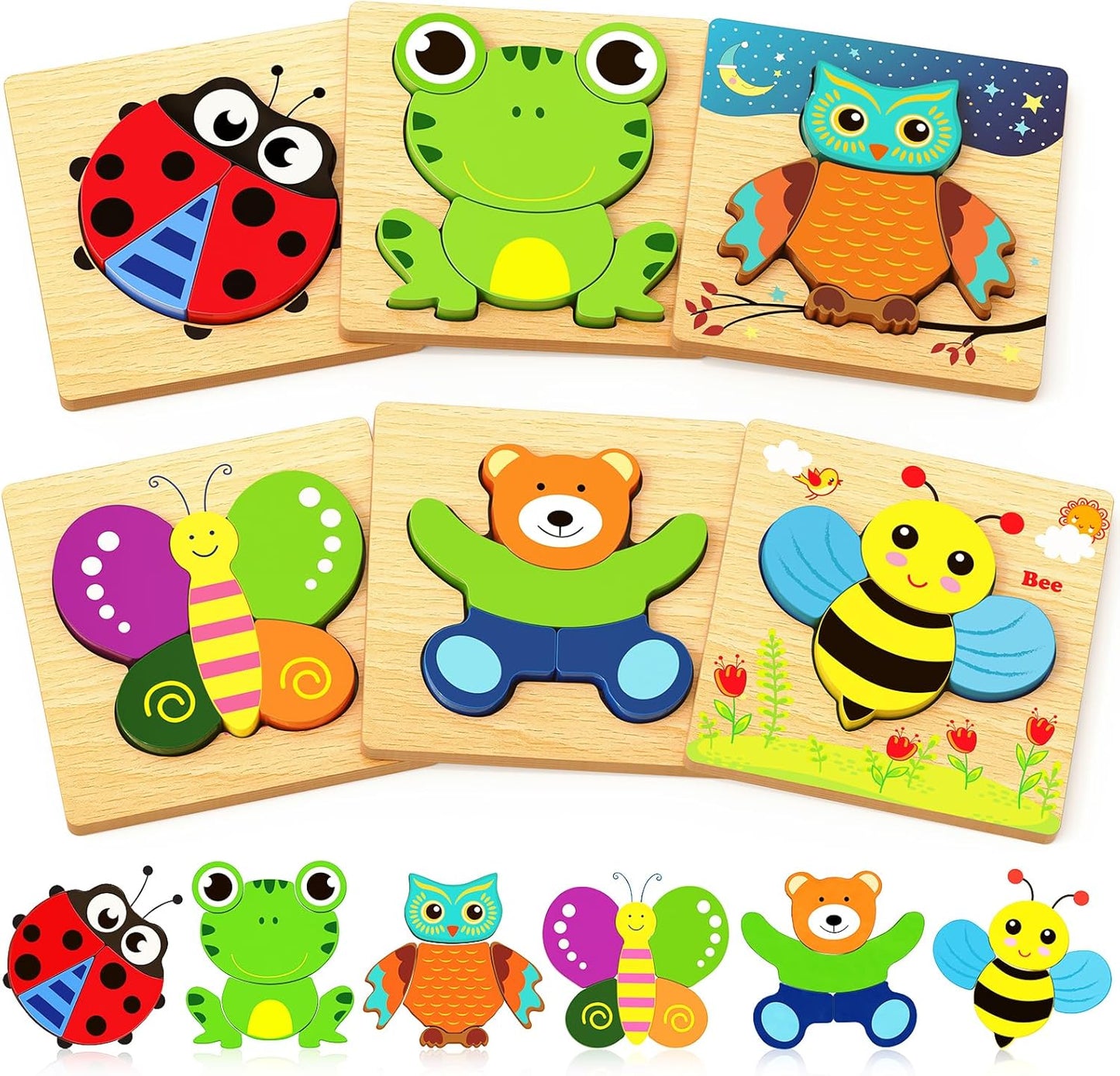 Bekayshad Wooden Puzzles Toddler Toys Gifts for 1 2 3 Year Old Boys Girls, Animal Jigsaw Puzzles
