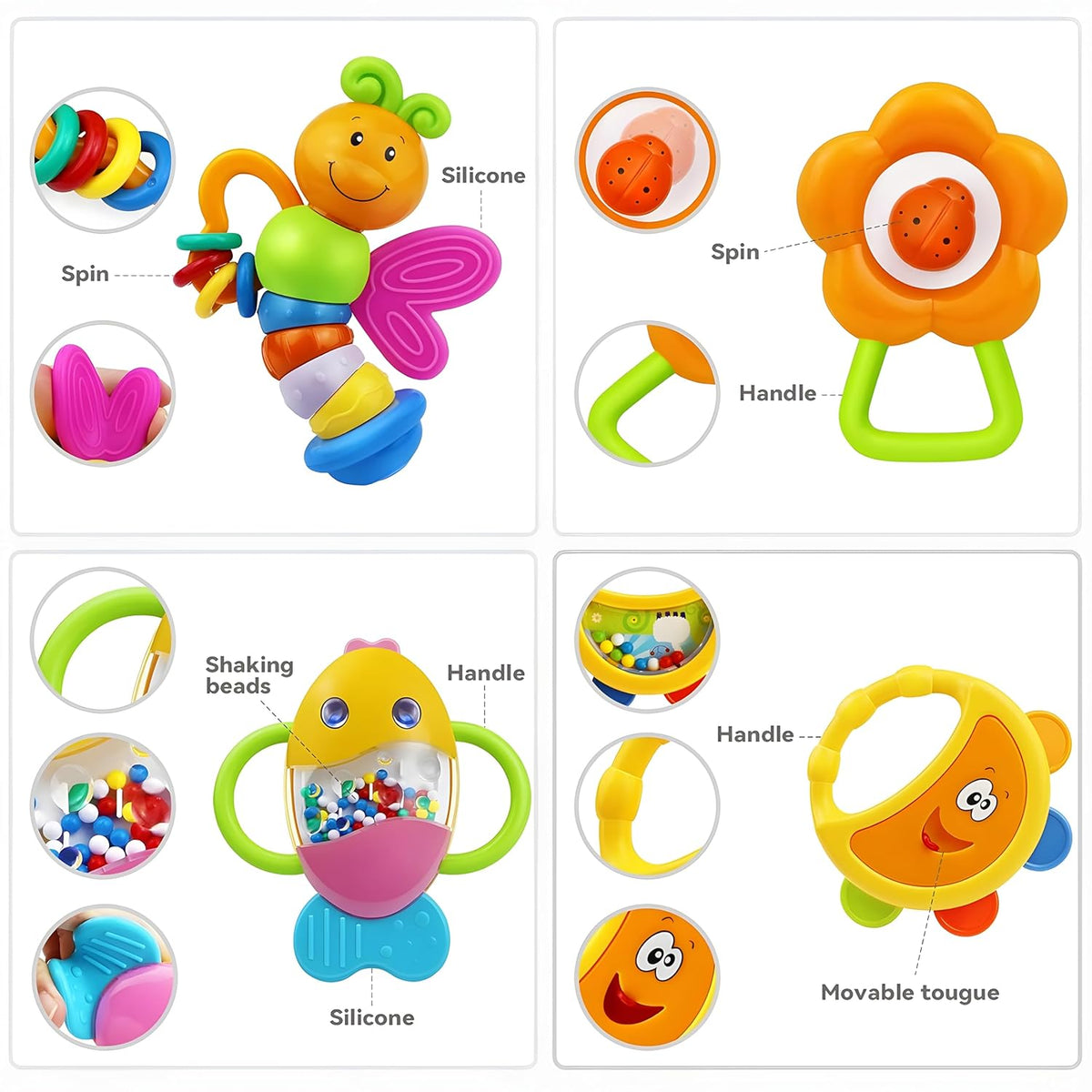 MOONTOY 12pcs Baby Rattles for Babies 0-6 Months Teething Toys 3-6 Months, Newborn Infant Teethers
