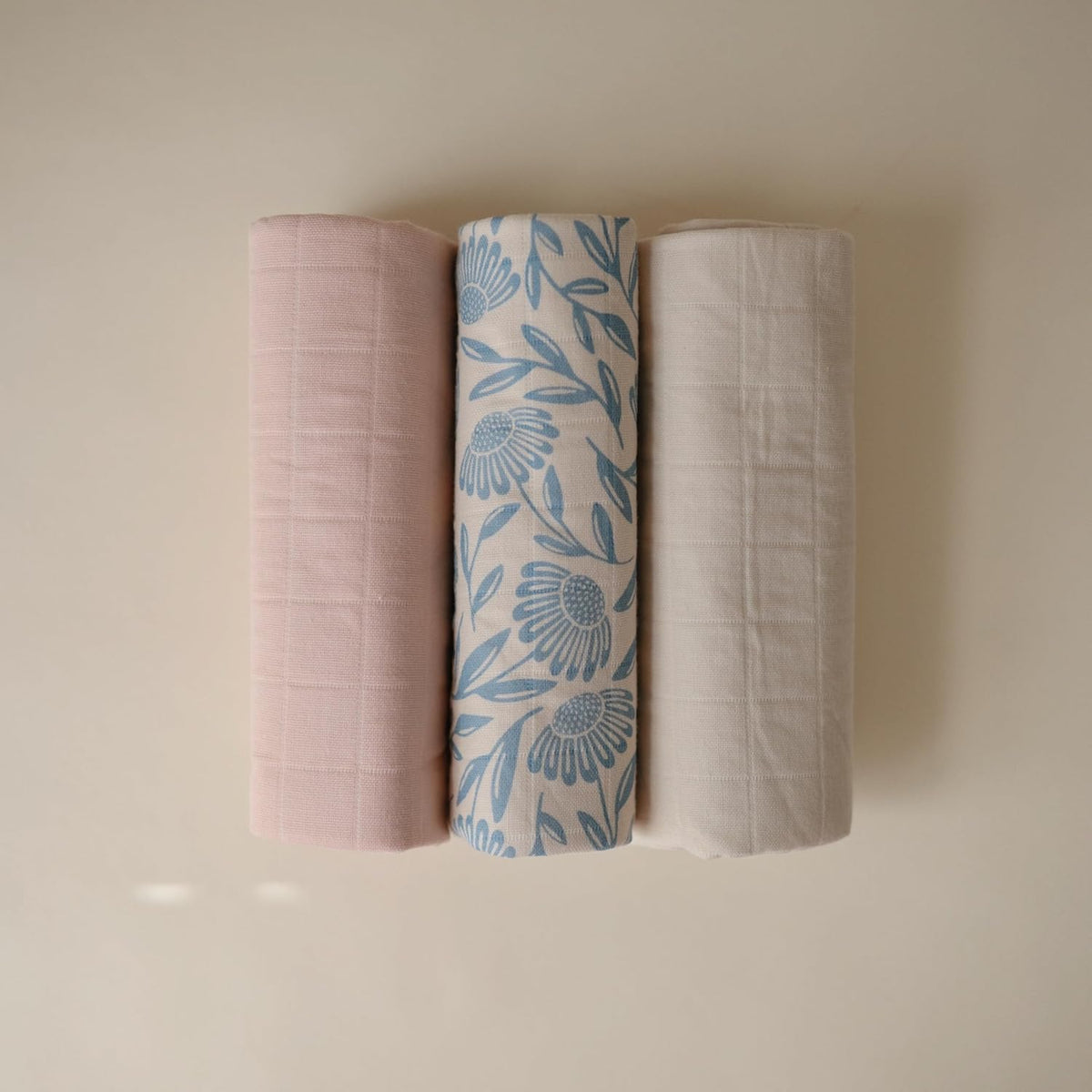 mushie Waterproof Changing Pad Liners | 100% Organic Cotton | Set of 3 (Blue Flowers Combo)