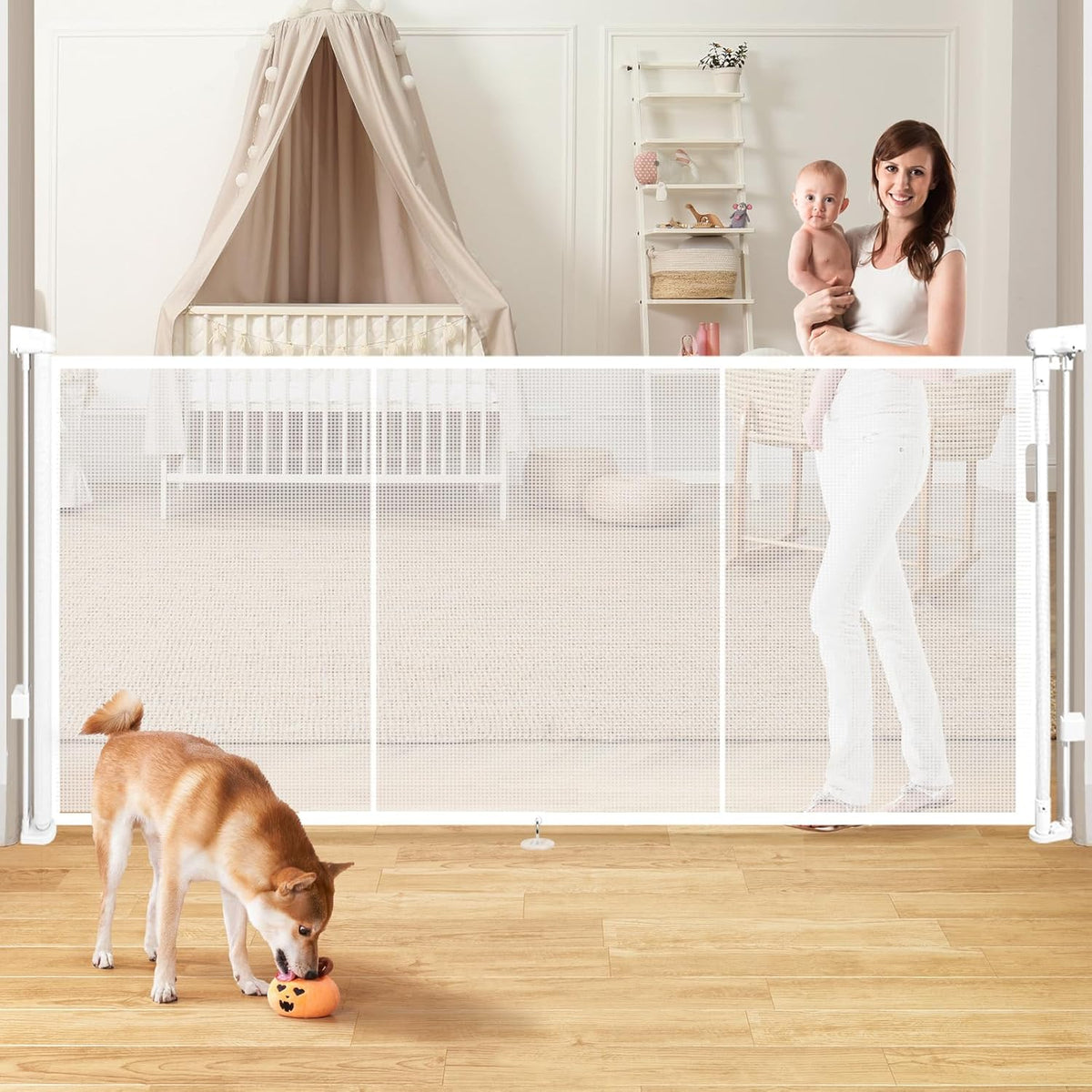 Retractable Baby Gates for Stairs, 78" Extra Wide Retractable Dog Gate with Support Rods for The