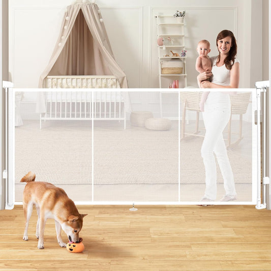 Retractable Baby Gates for Stairs, 78" Extra Wide Retractable Dog Gate with Support Rods for The