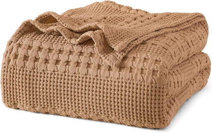 PHF 100% Cotton Waffle Weave Blanket Queen Size, Soft Lightweight Breathable Cozy Summer Blankets