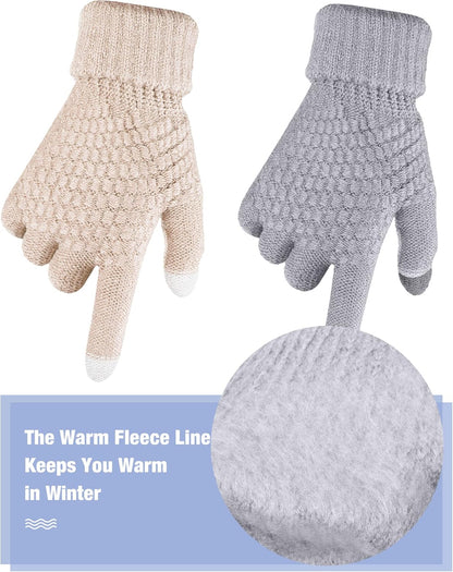 Geyoga 2 Pairs Women's Winter Touch Screen Gloves Soft Warm Fleece Lined Knit Elastic Cuff Winter