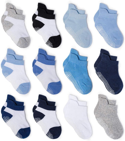 Zaples Baby Non Slip Grip Ankle Socks with Non Skid Soles for Infants Toddlers Kids Boys Girls
