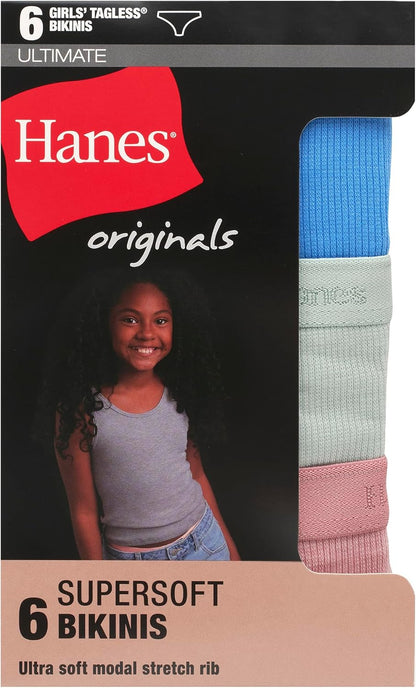 Hanes Ultimate Girls' Supersoft Bikini Briefs & Hipsters
