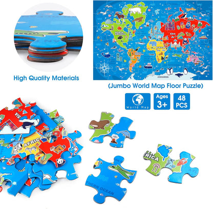 Jumbo Floor Puzzle for Kids,World Map Jigsaw Geography Puzzles,48 Piece Globe Atlas Puzzle with
