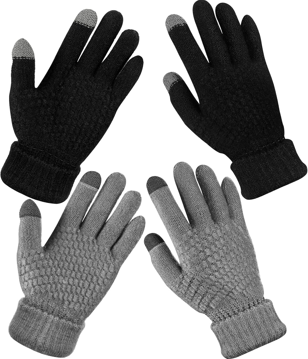 Geyoga 2 Pairs Women's Winter Touch Screen Gloves Soft Warm Fleece Lined Knit Elastic Cuff Winter