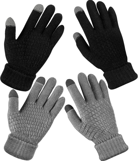 Geyoga 2 Pairs Women's Winter Touch Screen Gloves Soft Warm Fleece Lined Knit Elastic Cuff Winter