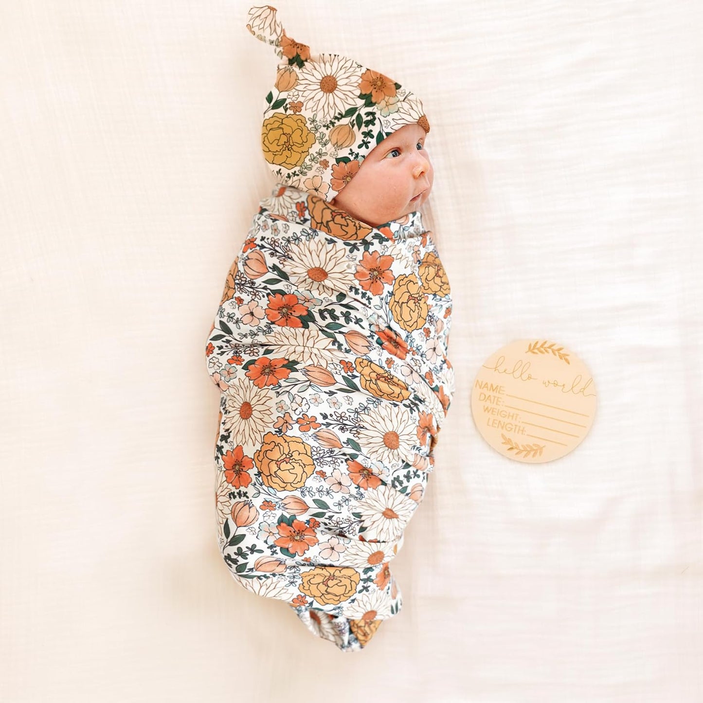Konssy Baby Girl Newborn Receiving Blanket with Matching Headband and Beanie Set Baby Swaddle